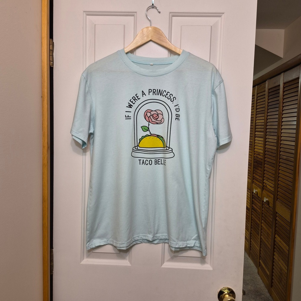 Taco Belle Princess Parody Graphic T-Shirt Light‎ Blue Womens 2XL Short Sleeve